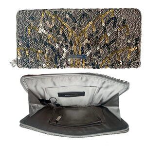 BCBG Maxazria Evening Clutch Metallic Gunmetal Silver Gold Beads Sequins NWOT